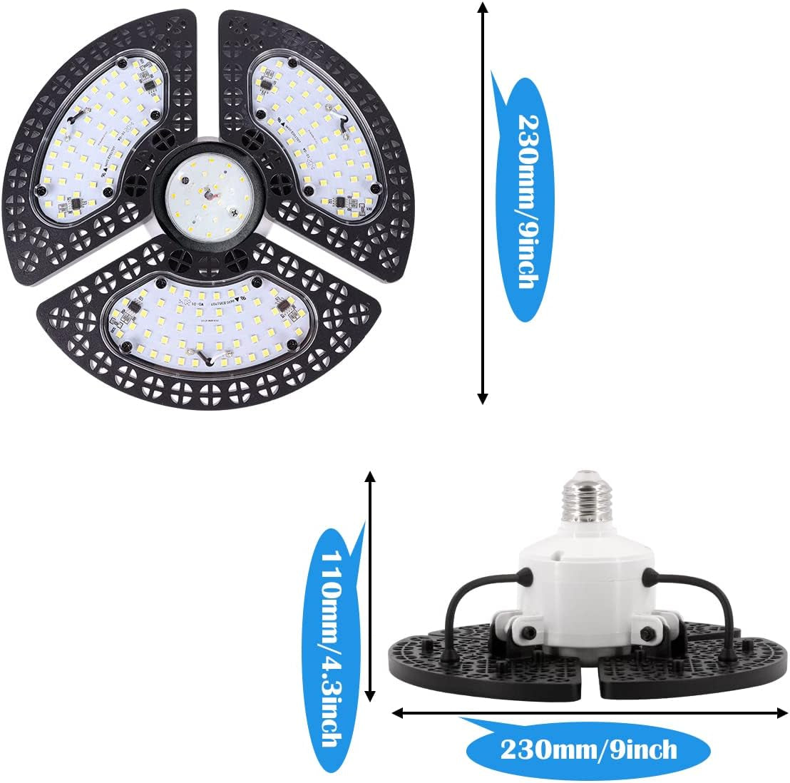 Garage Light 2 Pack 120W 15000LM Led Shop Light 6000K,Garage Lights Ceiling Led with 3 Adjustable Panels,Shop Lights for Garage Led Super Bright,E26 Base Ideal for Workshop/Attic/Barn/Basement