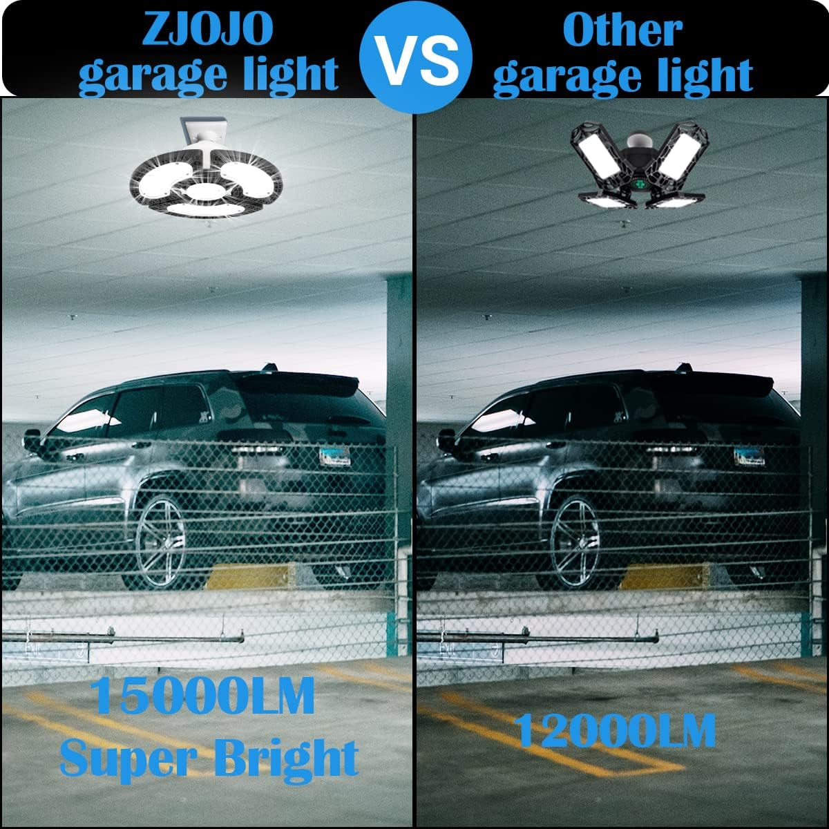 Garage Light 2 Pack 120W 15000LM Led Shop Light 6000K,Garage Lights Ceiling Led with 3 Adjustable Panels,Shop Lights for Garage Led Super Bright,E26 Base Ideal for Workshop/Attic/Barn/Basement