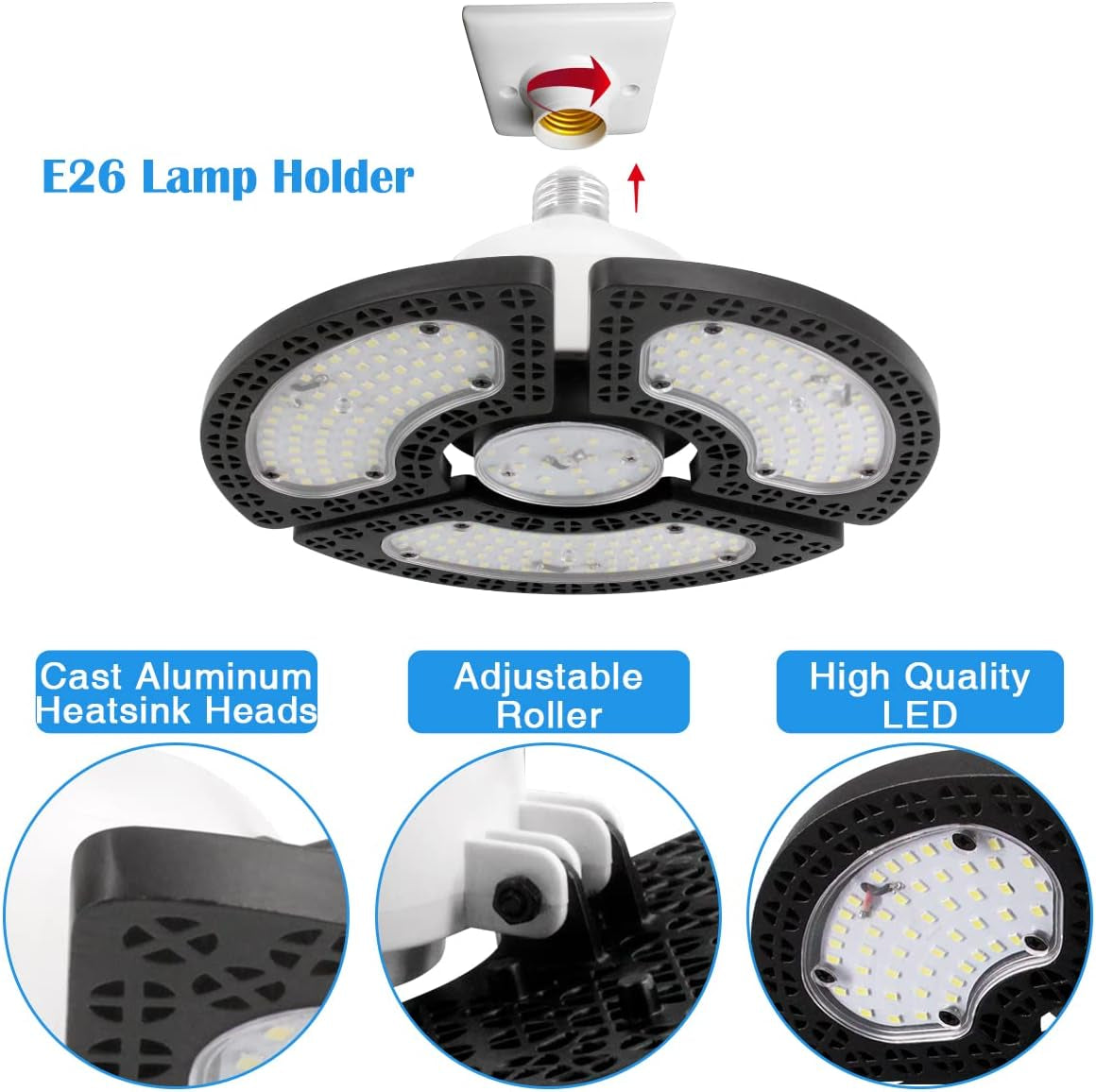 Garage Light 2 Pack 120W 15000LM Led Shop Light 6000K,Garage Lights Ceiling Led with 3 Adjustable Panels,Shop Lights for Garage Led Super Bright,E26 Base Ideal for Workshop/Attic/Barn/Basement